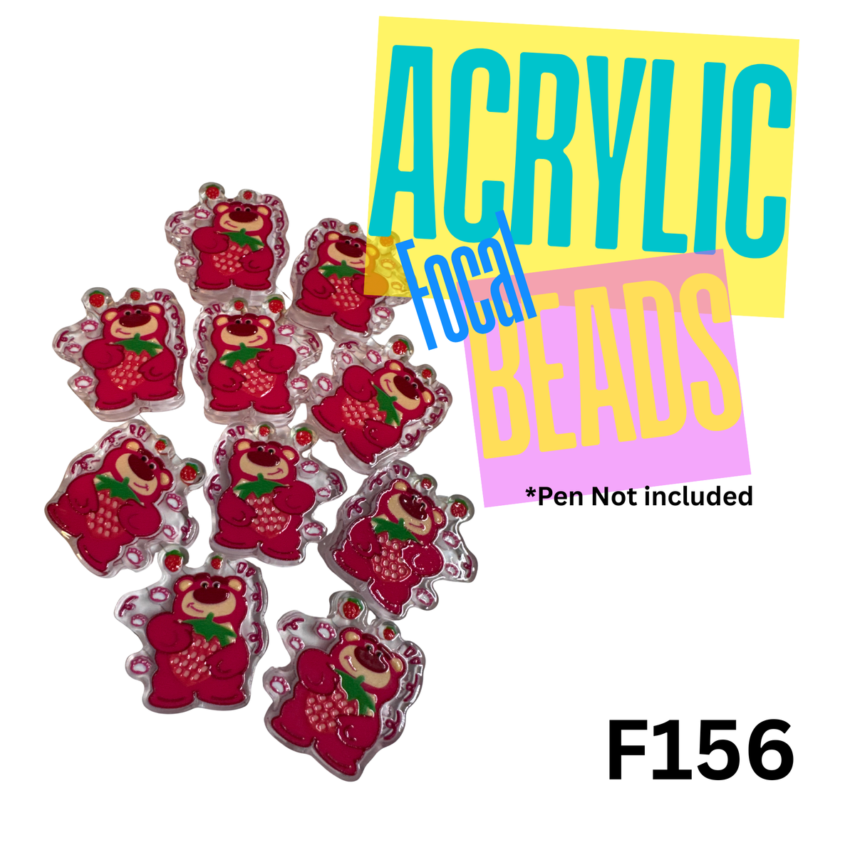 F156  Strawberry Toy Bear Acrylic Focal Bead
