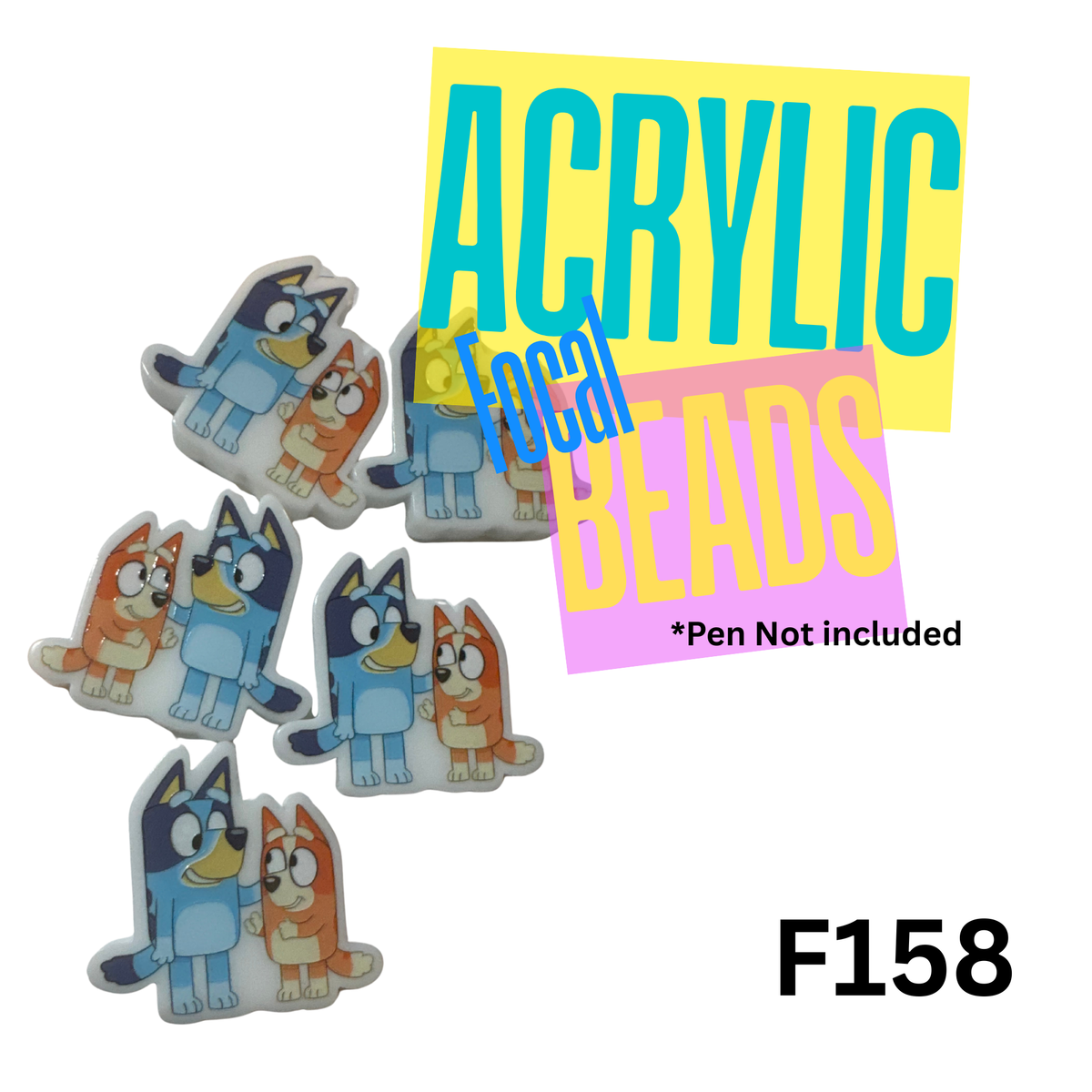 F158 Blue and orange Dog Siblings  Acrylic Focal Bead