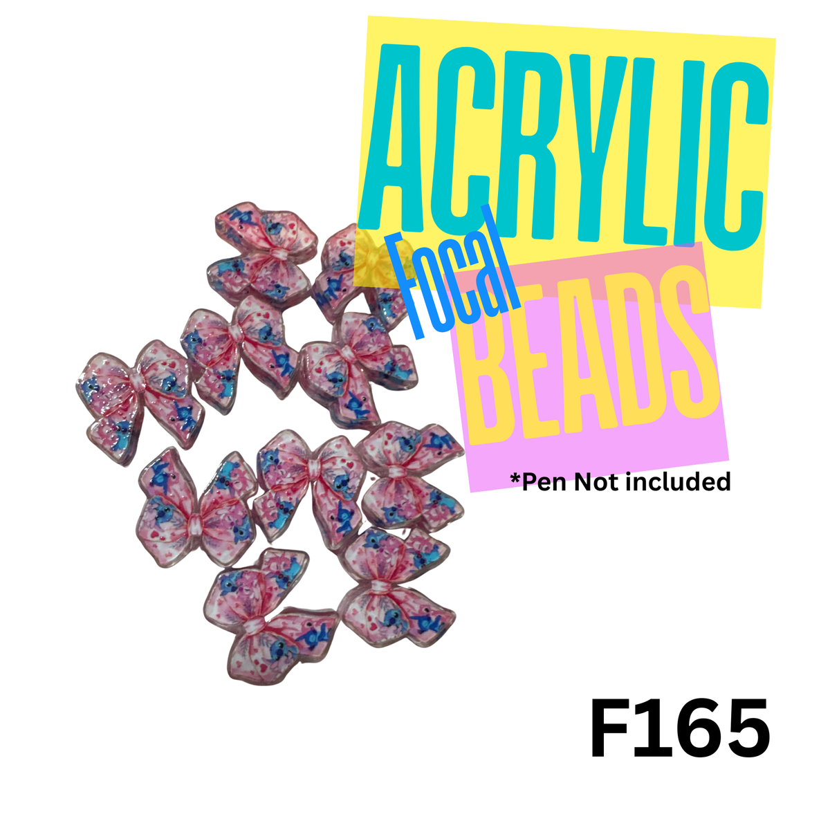 F165 Blue Alien on Pink Bow Acrylic Focal Bead