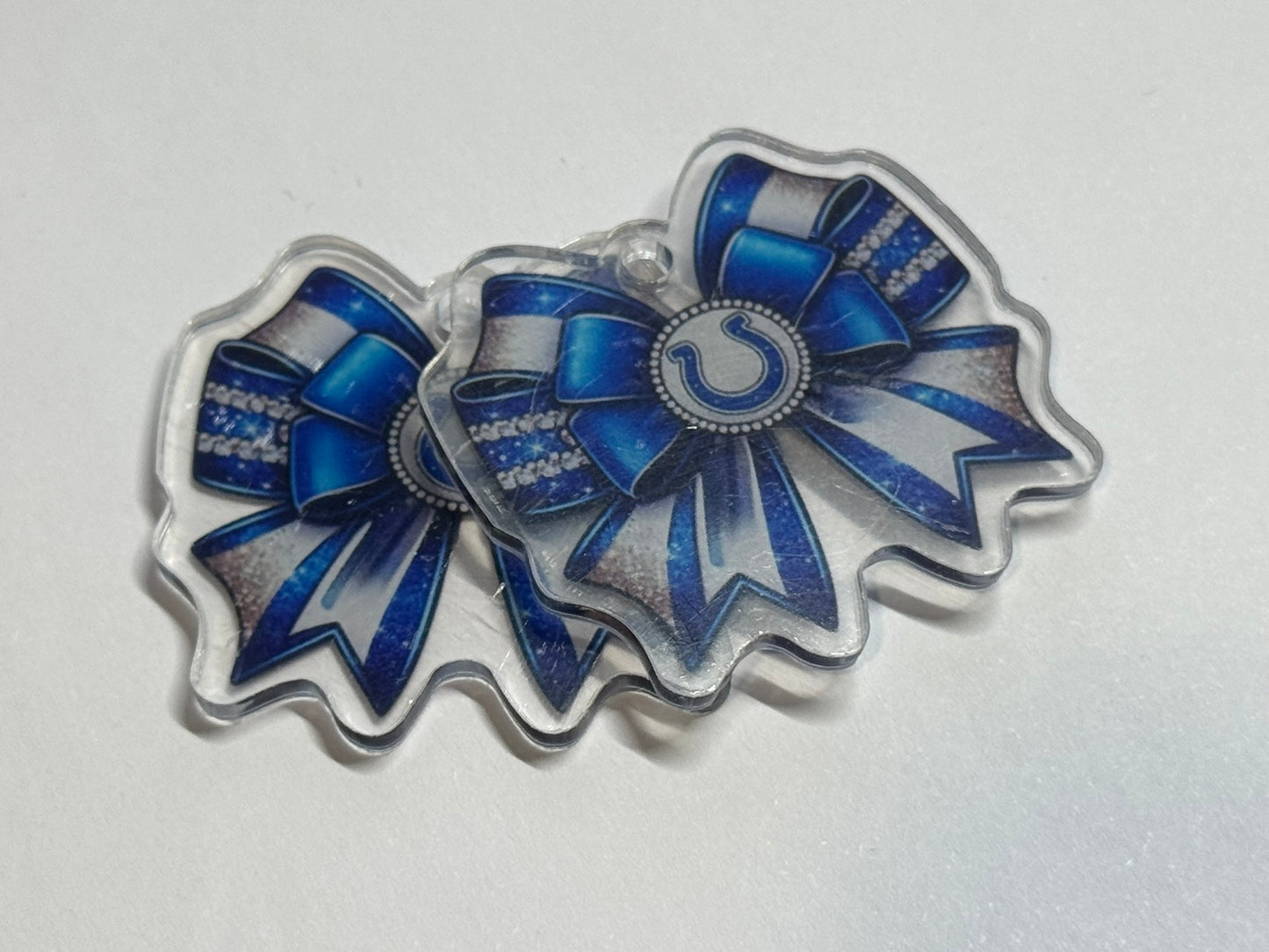Colts Bow 4cm Double Sided Acrylics With Hole Set of 2