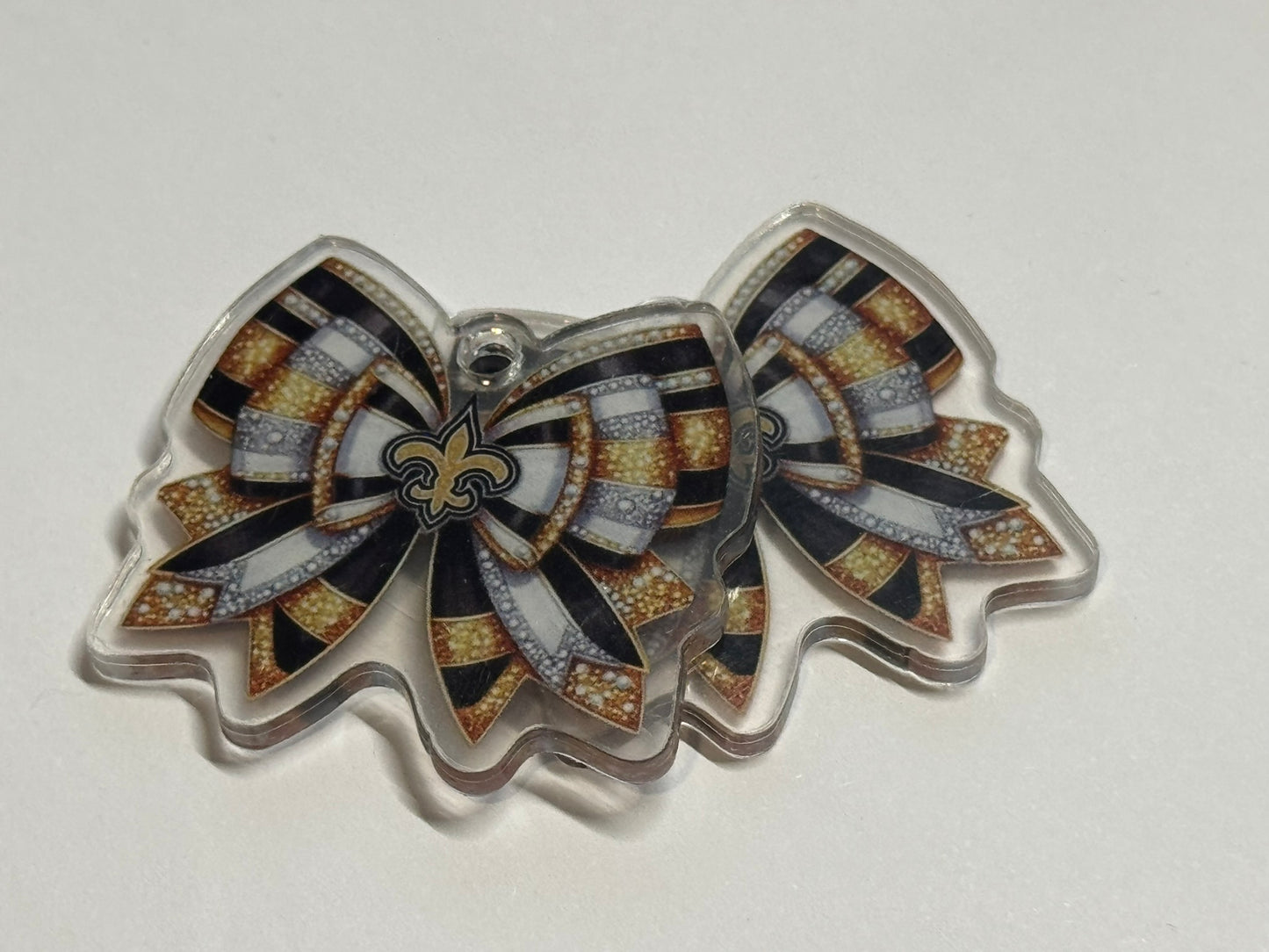 Saints Bow 4cm Double Sided Acrylics With Hole Set of 2
