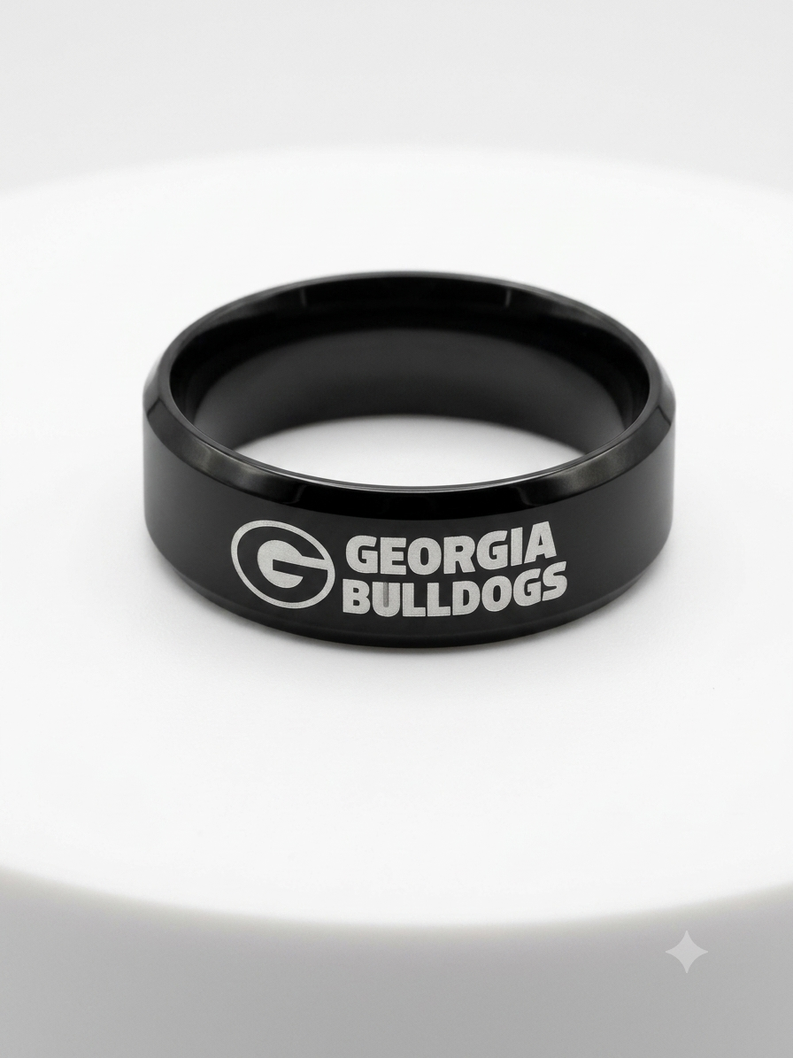 Championship Spirit: Men's Matte Black "Georgia Bulldogs" Laser-Engraved Band