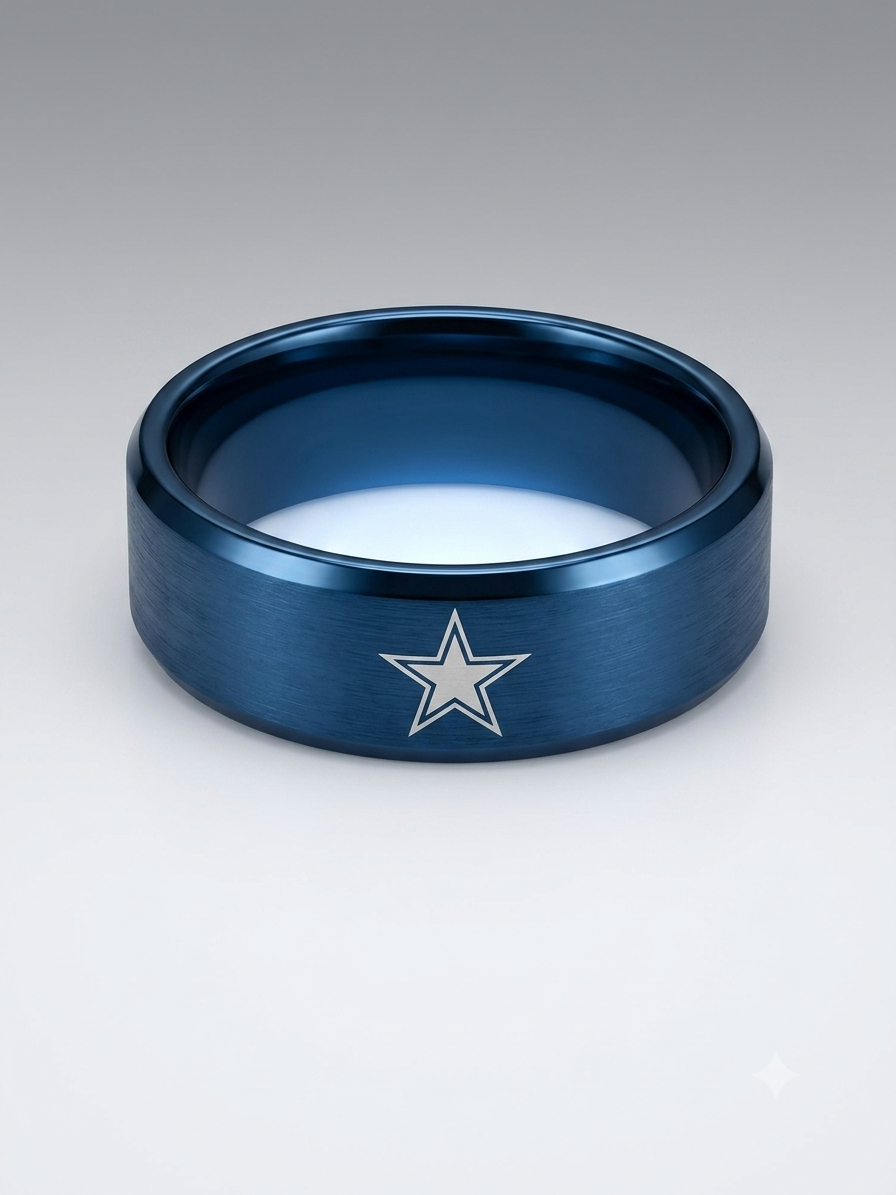 Lone Star Loyalty: Men's Deep Blue Laser-Engraved Band