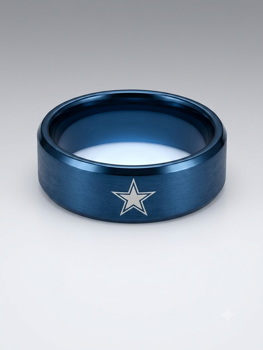 Lone Star Loyalty: Men's Deep Blue Laser-Engraved Band