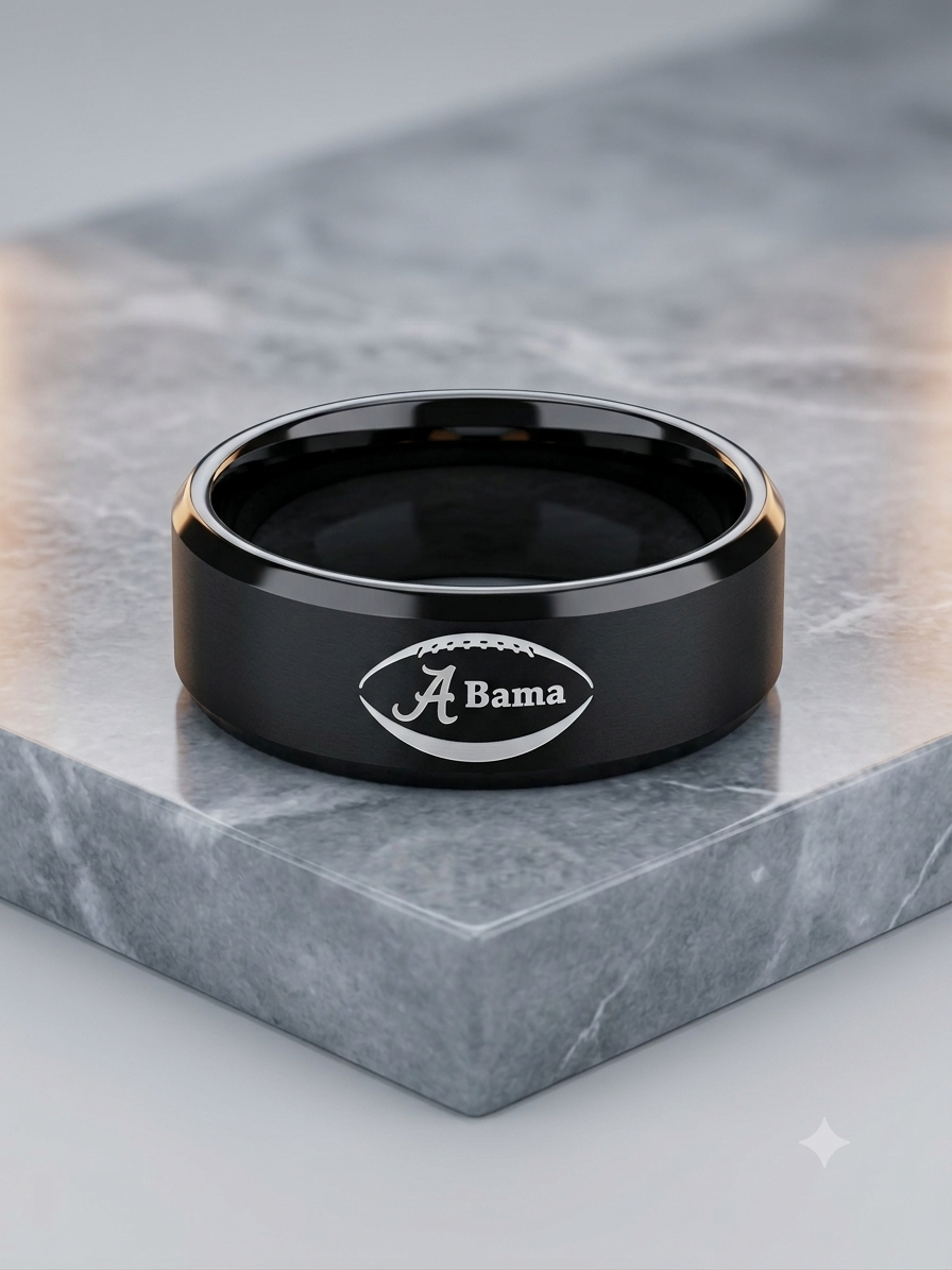 Crimson Tide Pride: Men's Matte Black "Bama" Football Engraved Ring