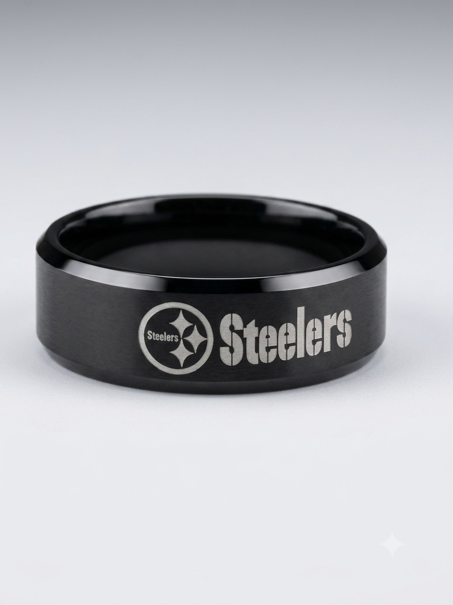 Steel City Pride: Men's Matte Black "Steelers" Laser-Engraved Band