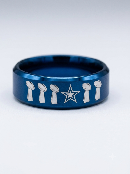 Lone Star Loyalty: Men's Deep Blue Laser-Engraved Band