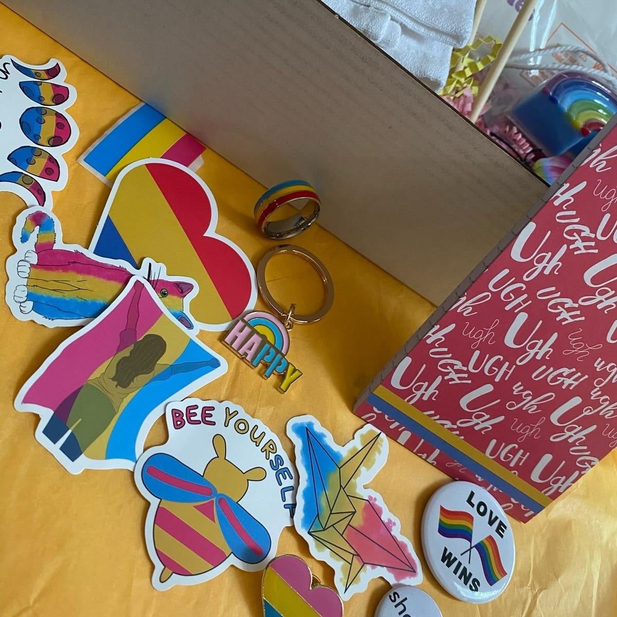 Pansexual Pride Gift Box | LGBTQ+ Mystery Box with Shirt, Jewelry, Flag & Accessories | Pan Pride Care Package
