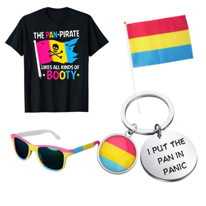 Pansexual Pride Gift Box | LGBTQ+ Mystery Box with Shirt, Jewelry, Flag & Accessories | Pan Pride Care Package