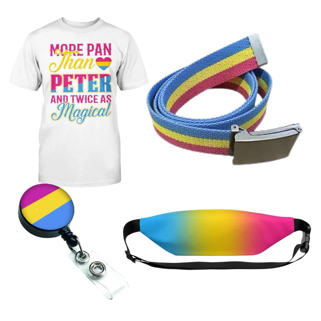 Pansexual Pride Gift Box | LGBTQ+ Mystery Box with Shirt, Jewelry, Flag & Accessories | Pan Pride Care Package