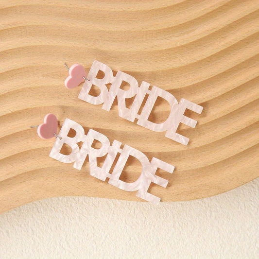 Pink BRIDE word earrings - Acrylic