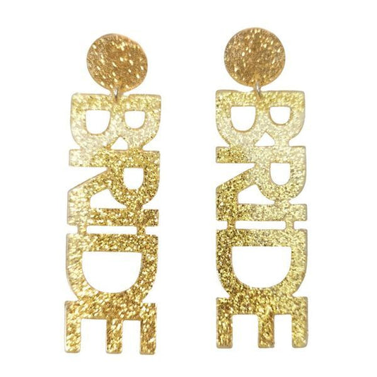 BRIDE Gold Glitter Word earrings - Acrylic