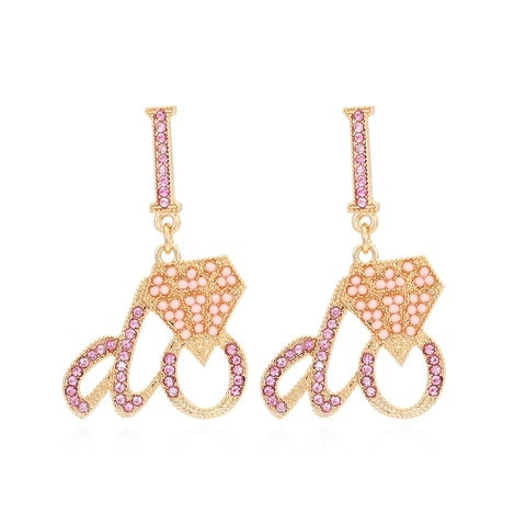 I DO Bridal earrings - Rose colored