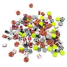 100Pcs Sports Ball Beads for Jewelry Making, Sports Polymer Clay Bead, Baseball Basketball Soccer Rugby Volleyball Football Beads for DIY Crafts Bracelet (Sports Ball)
