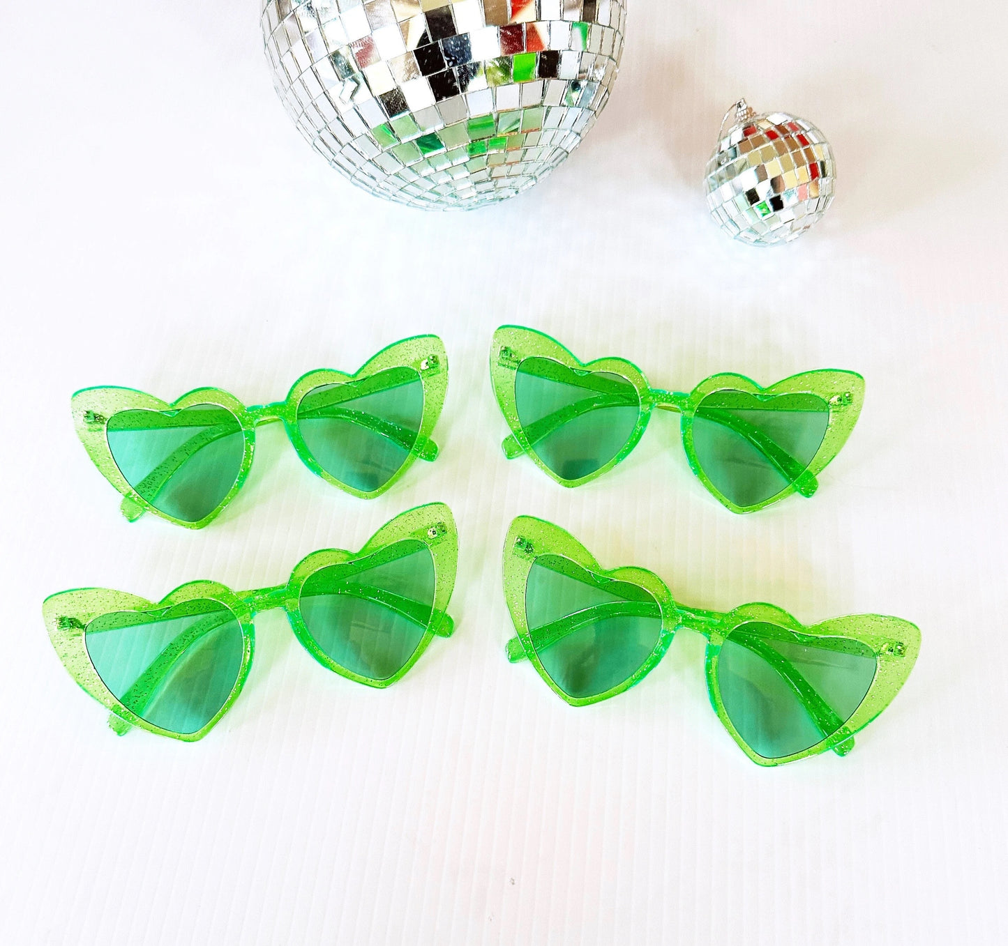 Heart Shaped Sunglasses for Women, Party, Bride, Babe, Squad Bachelorrete Party Eyeglassses (Green Glam)