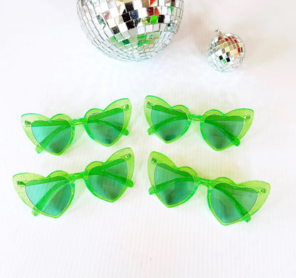 Heart Shaped Sunglasses for Women, Party, Bride, Babe, Squad Bachelorrete Party Eyeglassses (Green Glam)