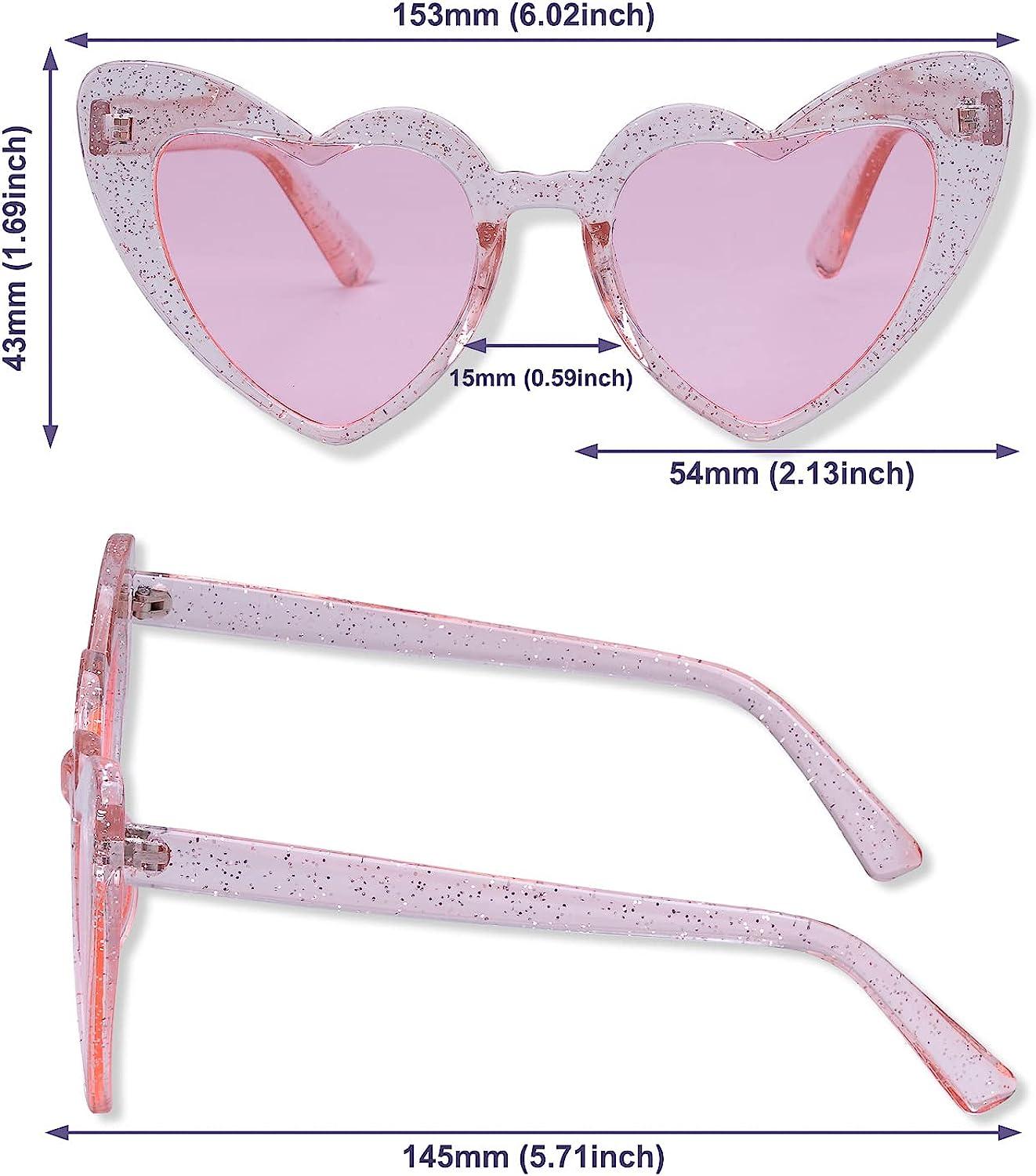Heart Shaped Sunglasses for Women, Party, Bride, Babe, Squad Bachelorrete Party Eyeglassses (Pink Glam)
