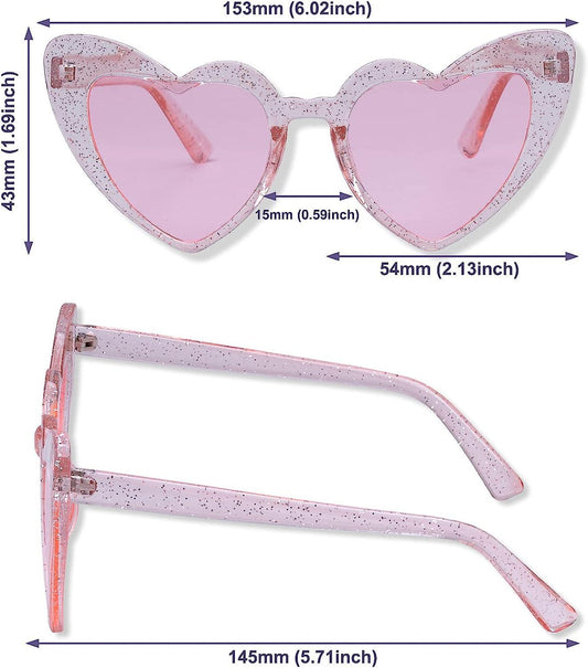 Heart Shaped Sunglasses for Women, Party, Bride, Babe, Squad Bachelorrete Party Eyeglassses (Pink Glam)