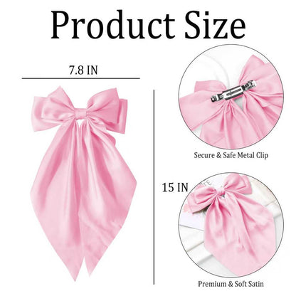 Melyde Large Hair Bow, Silky Satin Bowknot Hair Clip, Oversized Long Tail Hair Ribbon Barrette for Women Girls, Pink