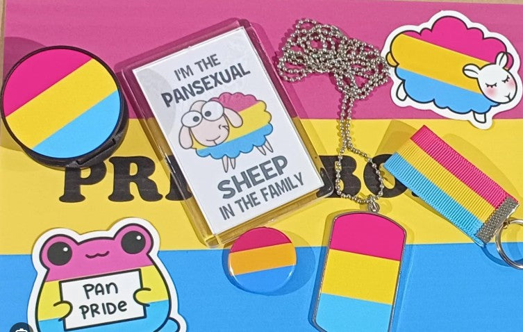 Pansexual Pride Gift Box | LGBTQ+ Mystery Box with Shirt, Jewelry, Flag & Accessories | Pan Pride Care Package